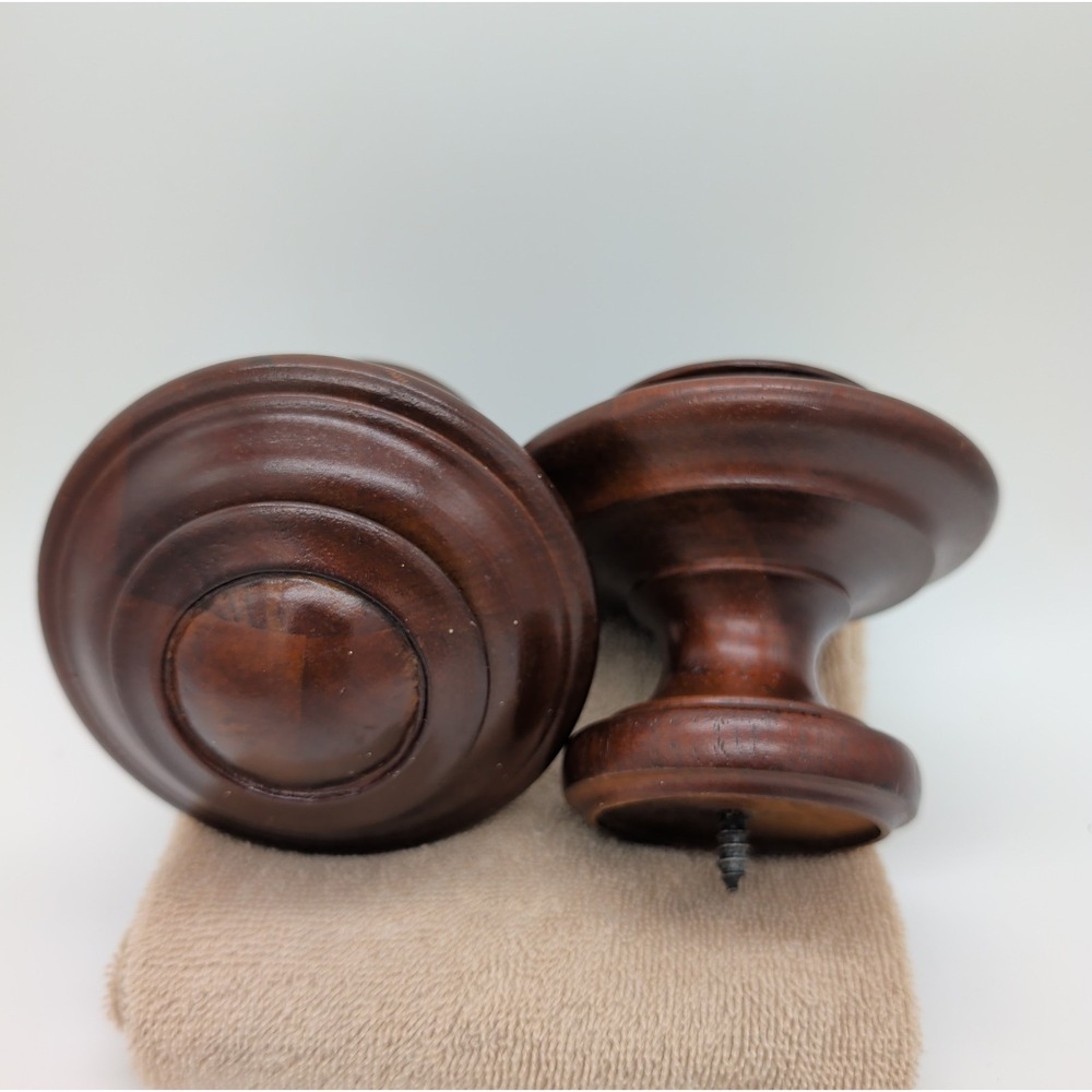Turned Wood Finials Curtain Drapery Brown 4" Long Button Saucer Rod Ends Screw